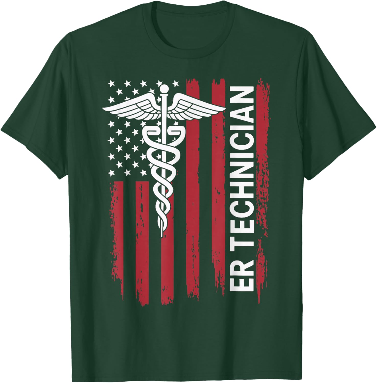 ER Technician Emergency Room American Flag ED Tech ER Tech T-Shirt - T-Shirt | Forest
