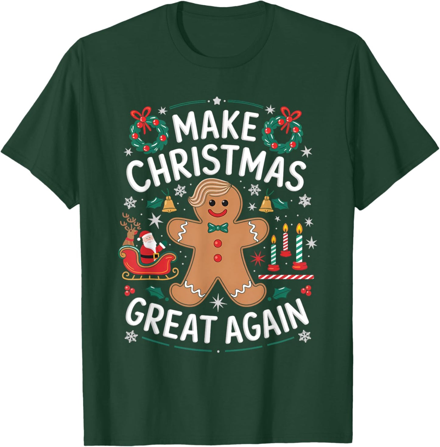 Funny Trump Gingerbread Man Make Christmas Great Again 2024 T-Shirt - T-Shirt | Forest