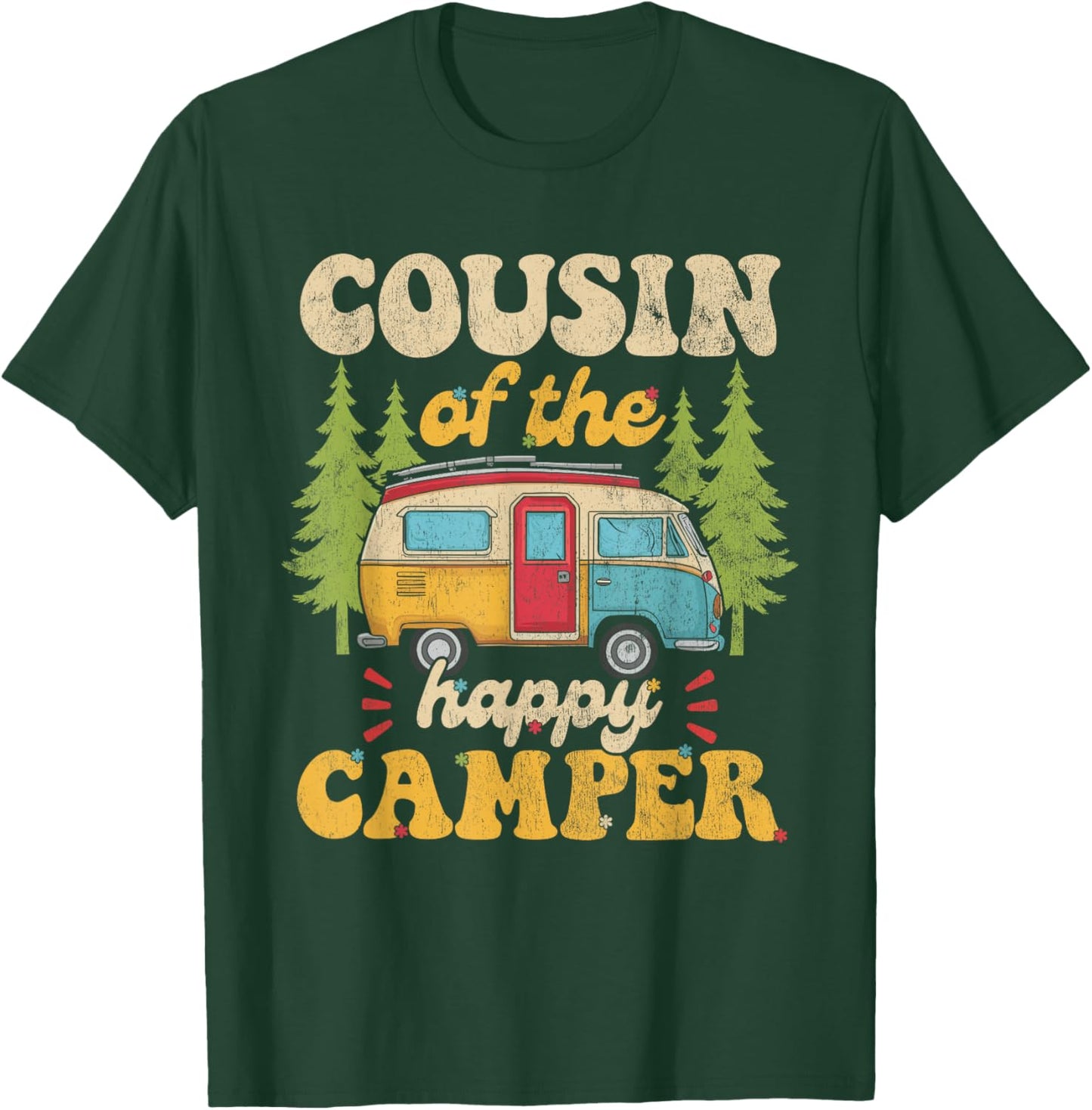 Cousin of Happy Camper 1st Birthday Party Retro Cousin T-Shirt - T-Shirt | Forest