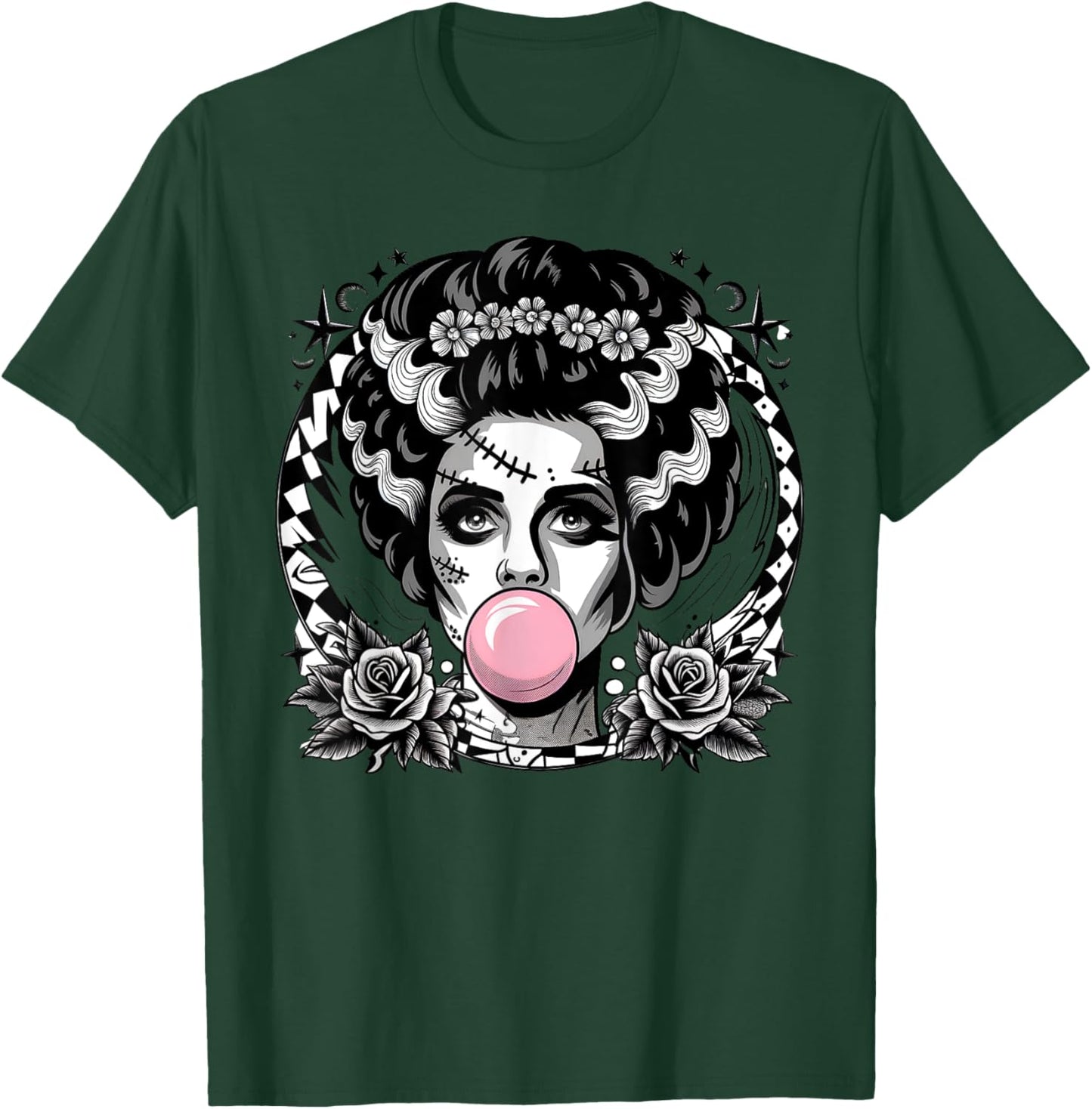 Frankenstein Monster And Bride Bubble Gum Funny Halloween T-Shirt - T-Shirt | Forest