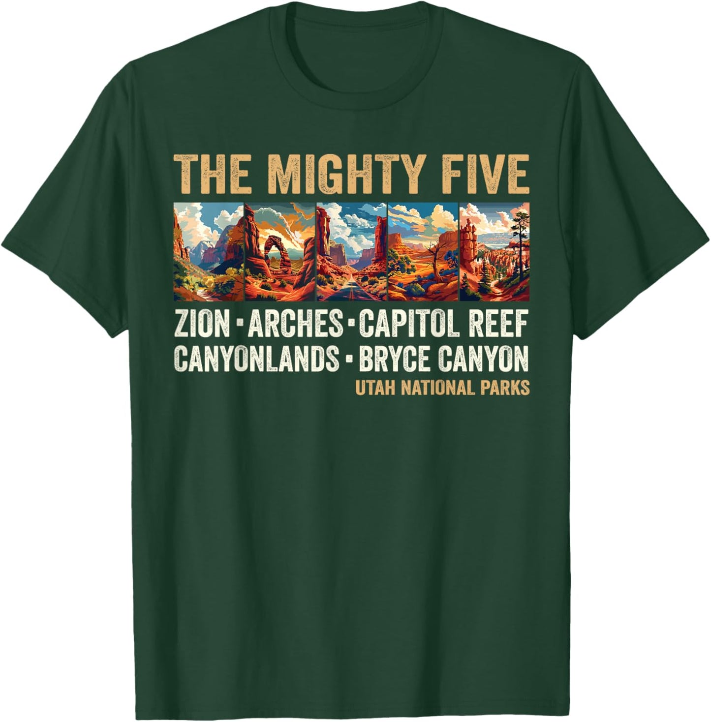 Vintage Moab Utah Souvenir Big 5 Mighty Five National Park T-Shirt - T-Shirt | Forest