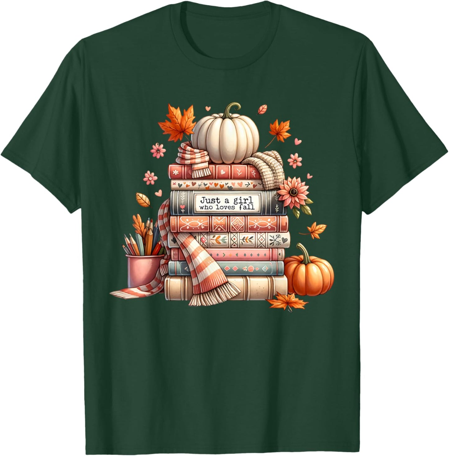 Fall In Love With Reading Autumn Librarian Cute Book Lover T-Shirt - T-Shirt | Forest