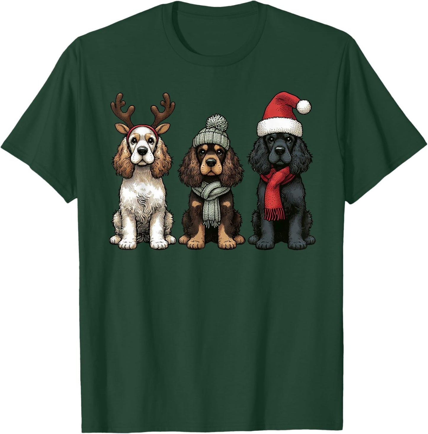 Santa Reindeer Cocker Spaniel Christmas Cocker Lover Pajama T-Shirt - T-Shirt | Forest