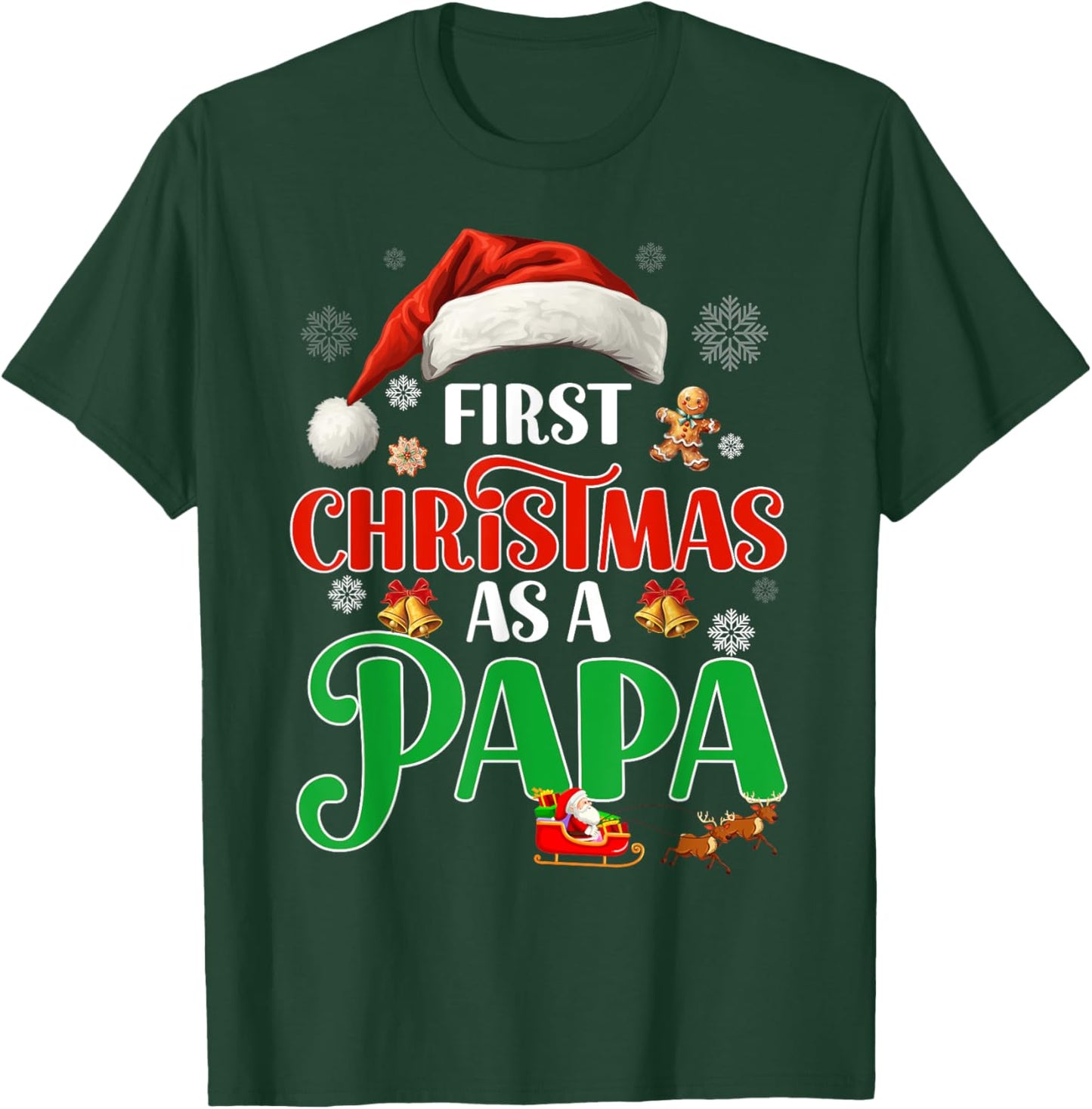 Announcement First Christmas As A Papa Matching Family Xmas T-Shirt - T-Shirt | Forest