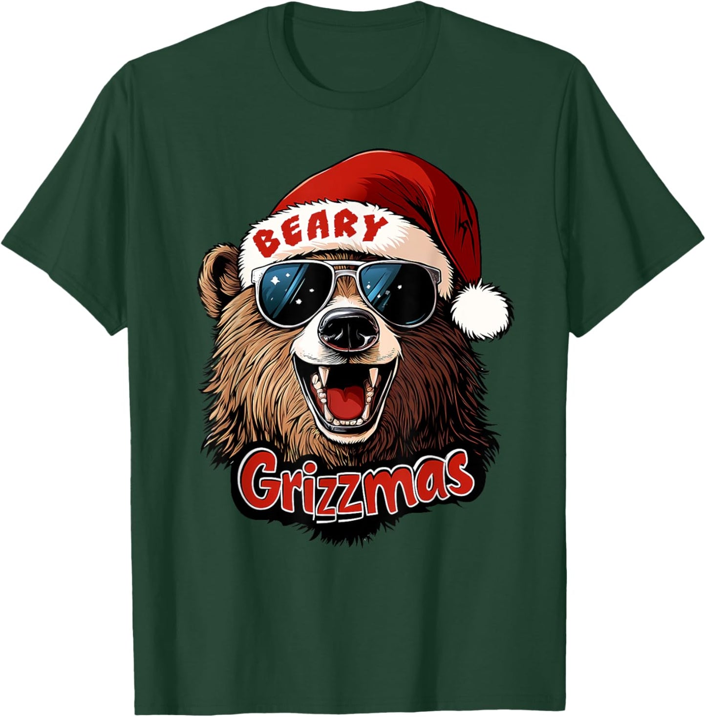 Funny Beary Grizzmas Grizzly Bear Christmas Cool Rizz Santa T-Shirt - T-Shirt | Forest
