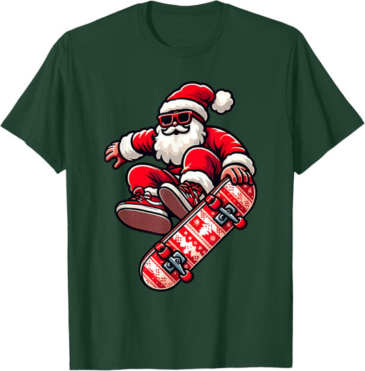 Santa Claus on Skateboard Xmas Pajama Family Toddlers Kids T-Shirt - T-Shirt | Forest
