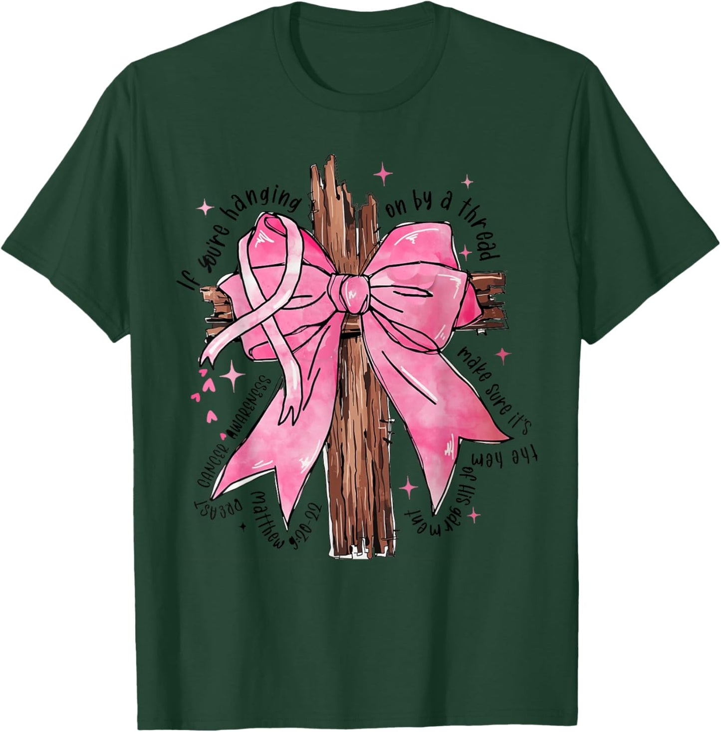 Jesus Pink Bow Cross Breast Cancer Awareness T-Shirt - T-Shirt | Forest