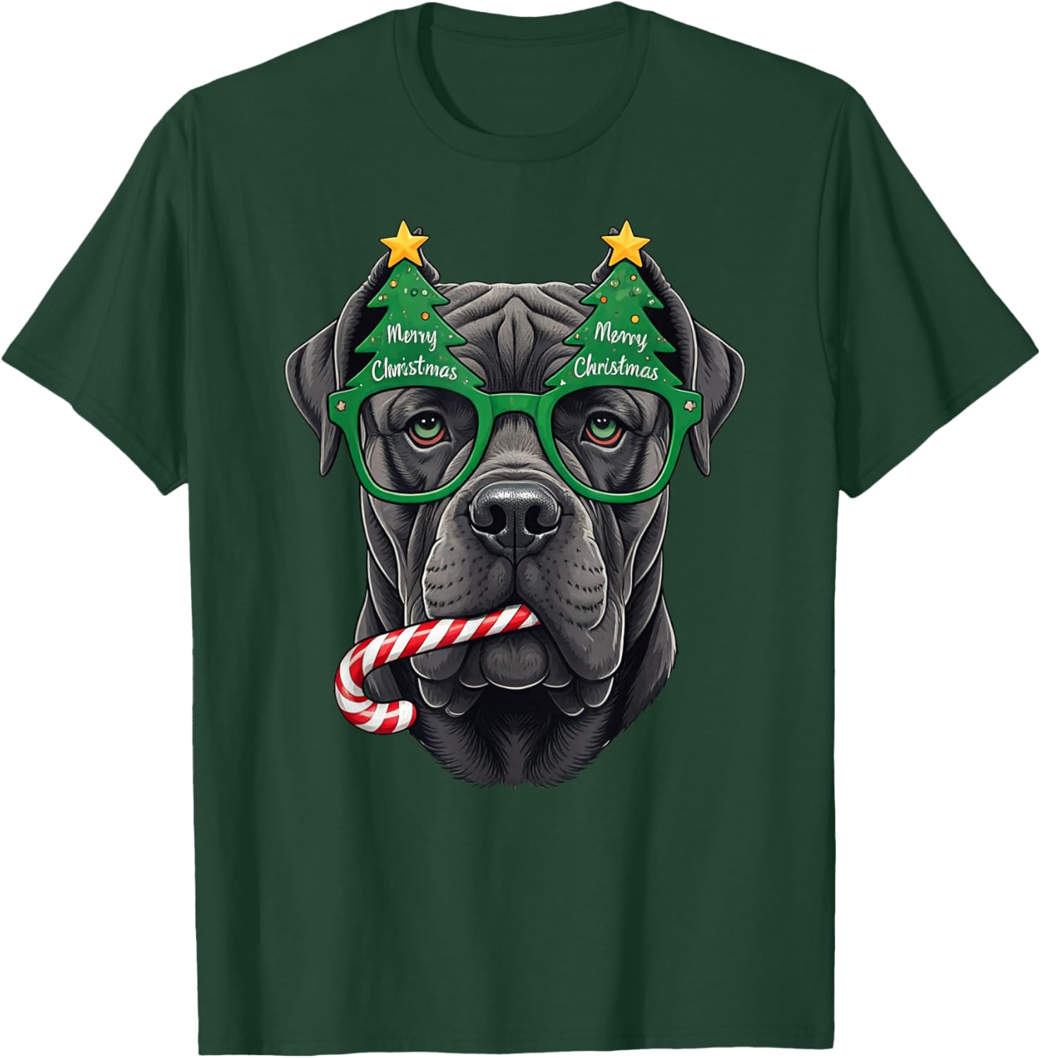 Christmas Tree Sunglasses Cane Corso Candy Cane T-Shirt - T-Shirt | Forest