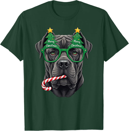 Christmas Tree Sunglasses Cane Corso Candy Cane T-Shirt - T-Shirt | Forest