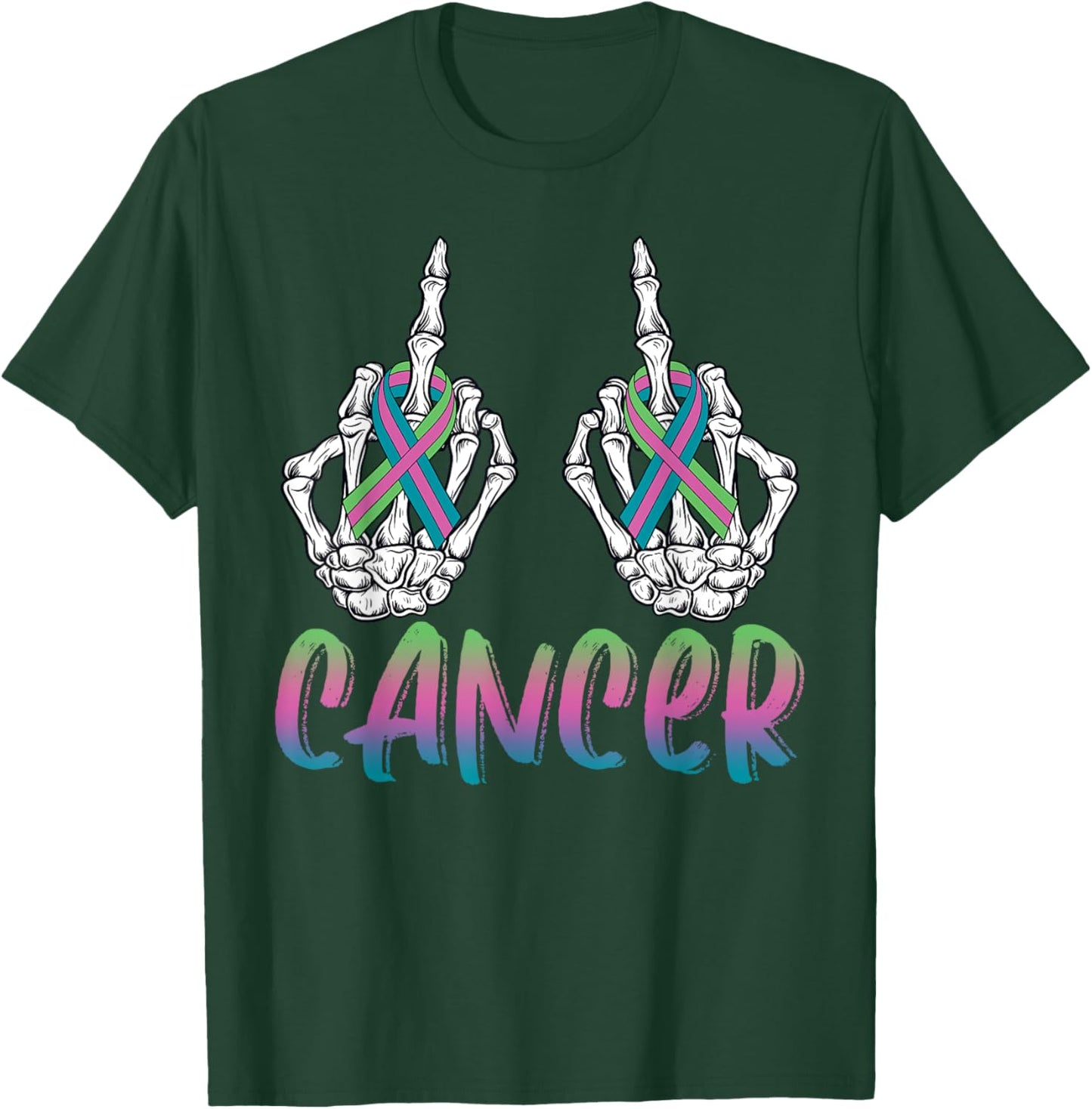 Fuck Cancer Metastatic Breast Cancer Skeleton Halloween Day T-Shirt - T-Shirt | Forest