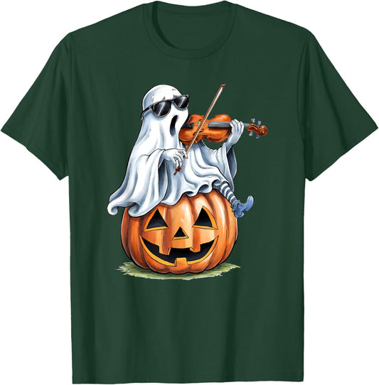 Cute Ghost Playing Violin Music Lovers Halloween Musician T-Shirt - T-Shirt | Forest