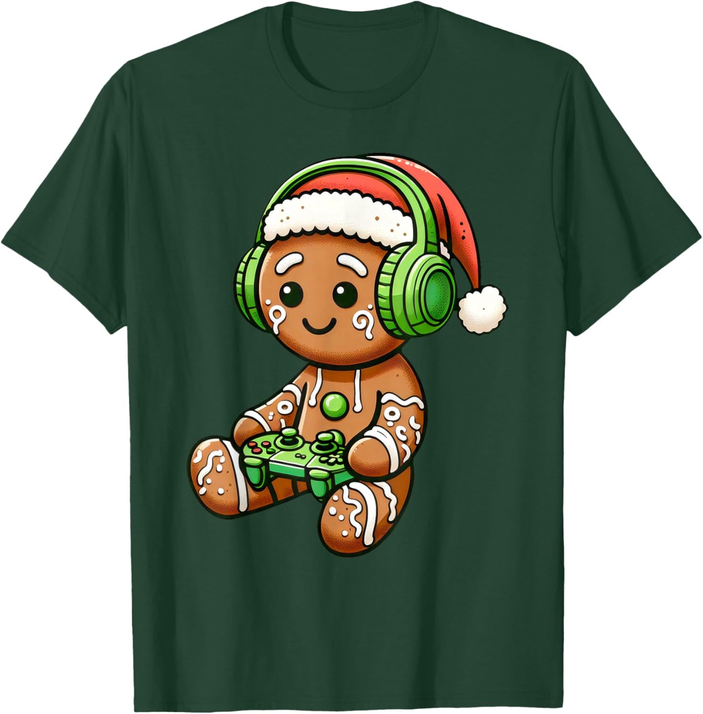 Christmas Gamer Gingerbread Santa Hat Xmas Gaming Men Boys T-Shirt - T-Shirt | Forest