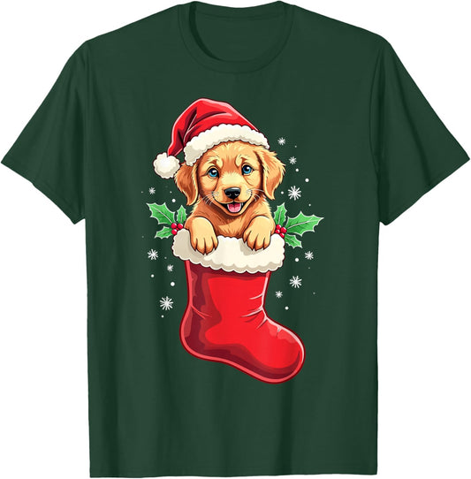 Golden Retriever Christmas Stocking Puppy Dog Lover Holiday T-Shirt - T-Shirt | Forest