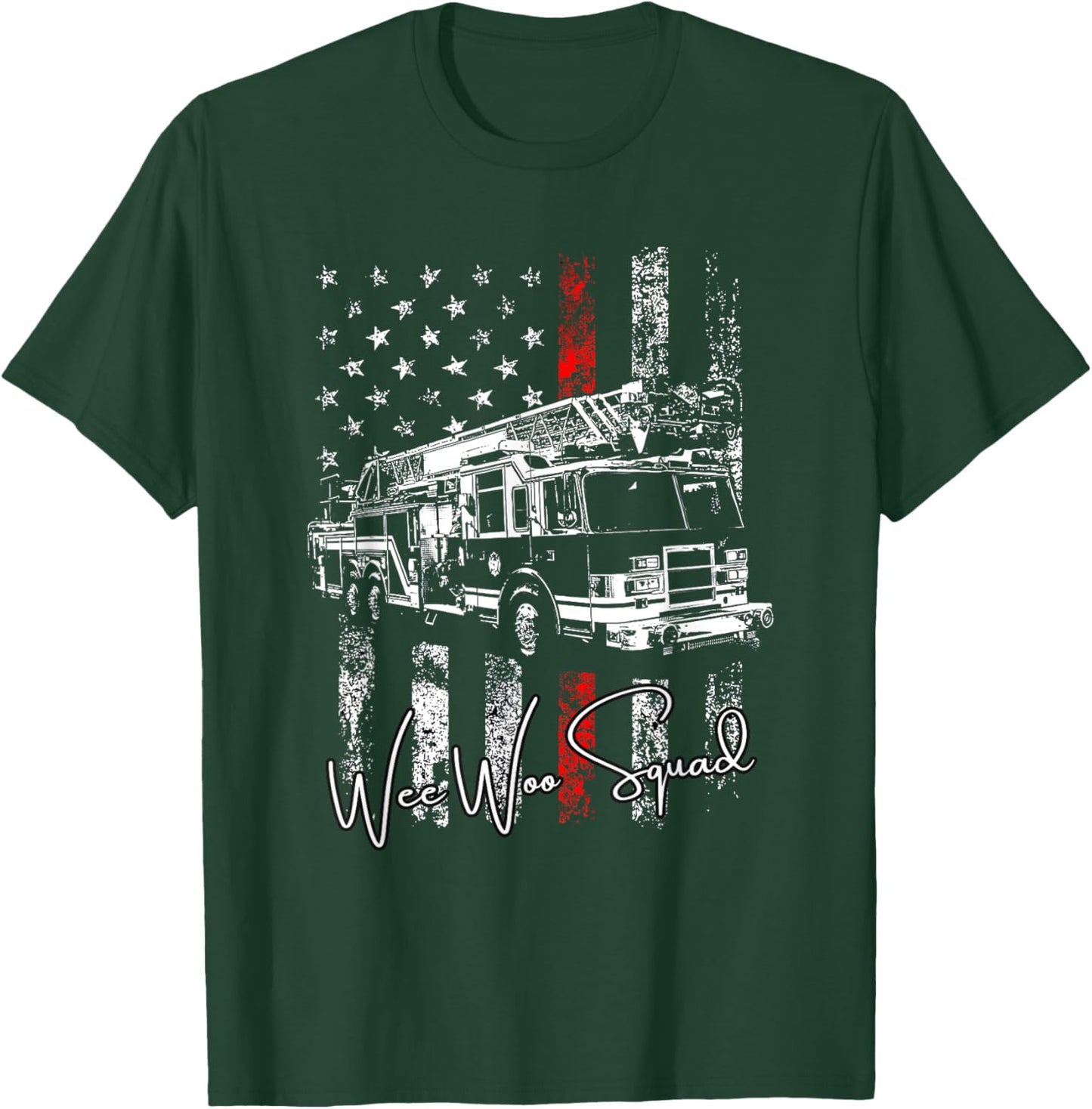 Wee Woo Squad Fire Truck Firefighter Funny Fireman T-Shirt - T-Shirt | Forest