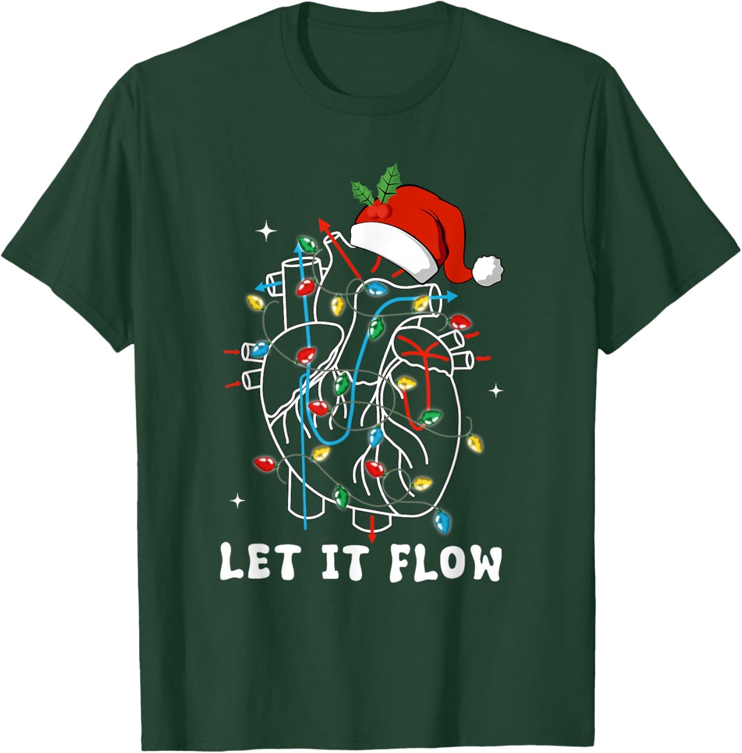 Funny Let It Flow Anatomy Heart Cardiac Nurse Santa Hat Xmas T-Shirt - T-Shirt | Forest