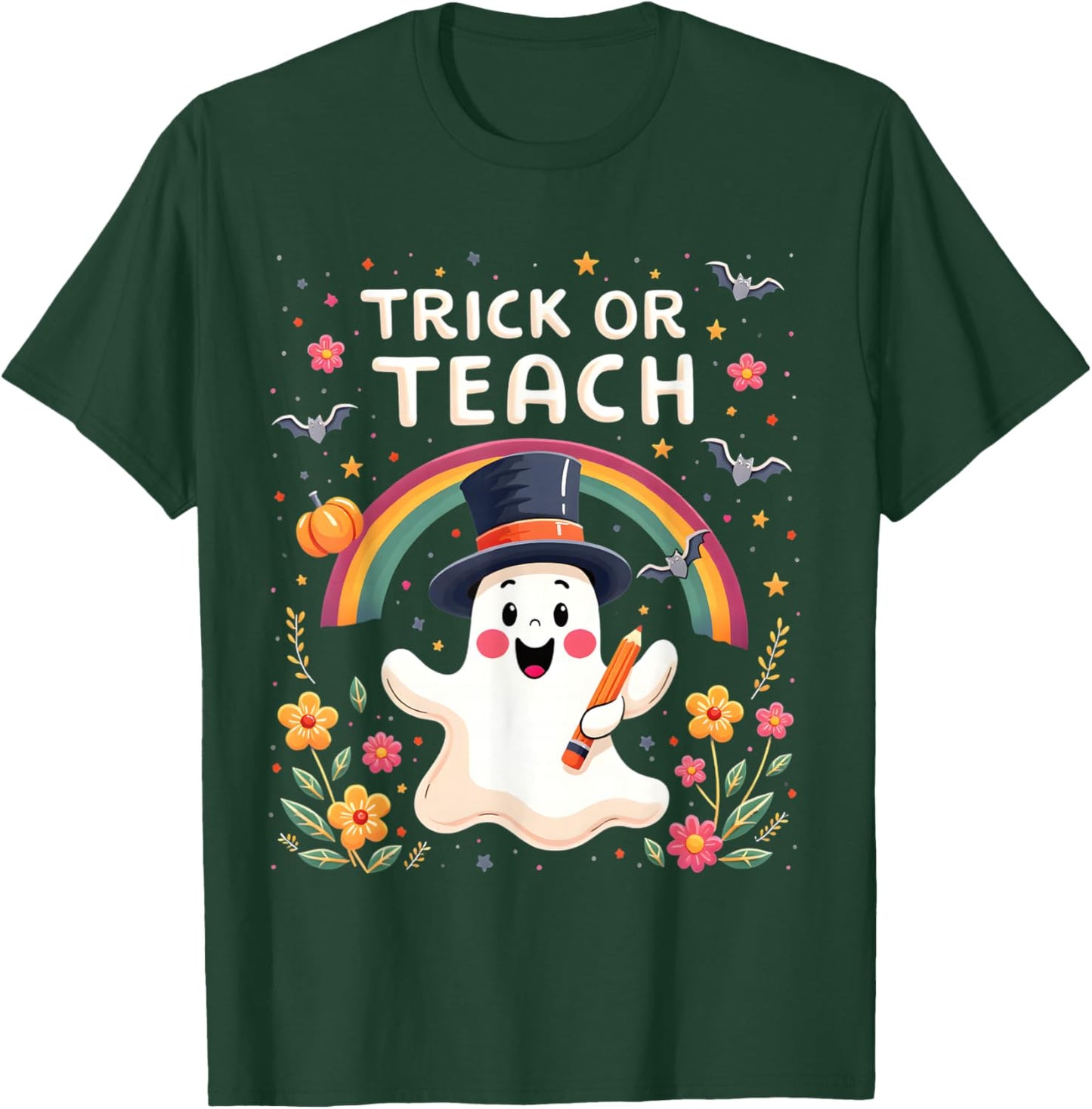 Trick Or Teach Cute Halloween Ghost Theme T-Shirt - T-Shirt | Forest
