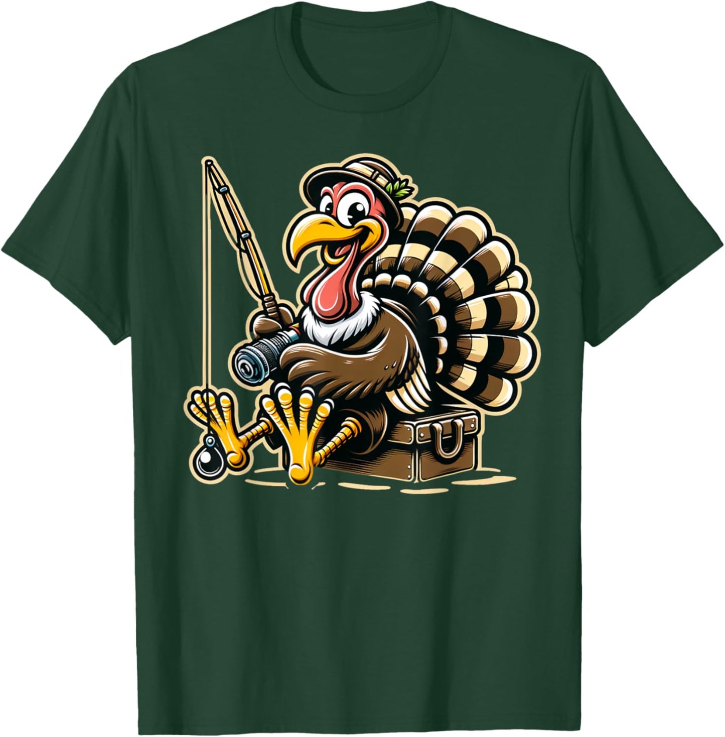 Autumn & Thanksgiving Designs Women & Kids Funny Turkey Fishing Thanksgiving Fisherman Humor T-Shirt - T-Shirt | Forest