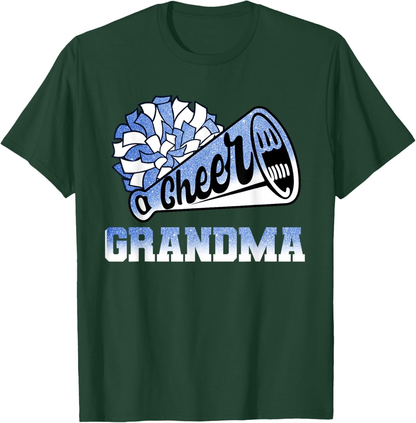 Cheer Grandma Biggest Fan Cheerleader Blue White Pom Pom T-Shirt - T-Shirt | Forest