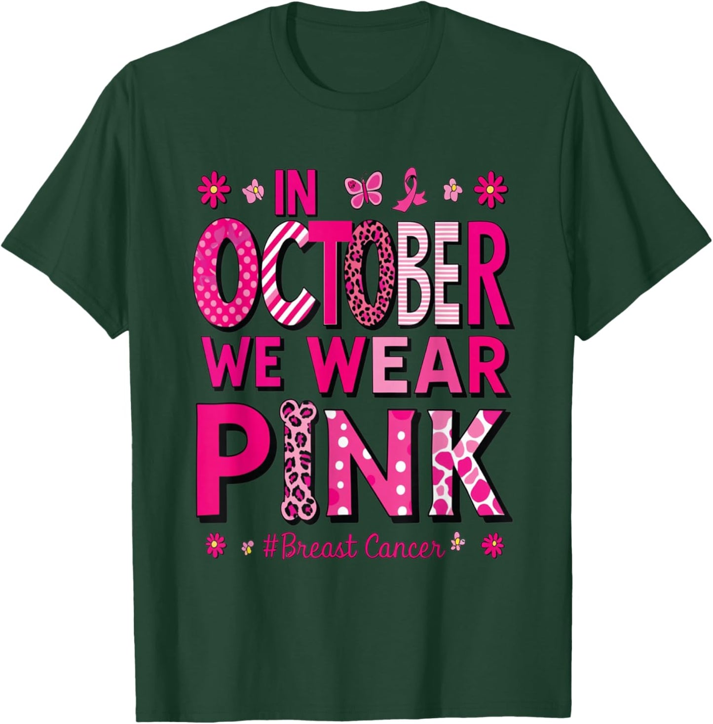 In October We Wear Pink Rainbow Breast Cancer Awareness T-Shirt - T-Shirt | Forest