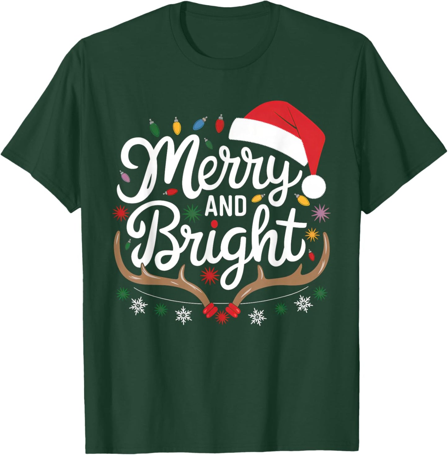 Merry And Bright Christmas Lights Xmas Women Kids T-Shirt - T-Shirt | Forest