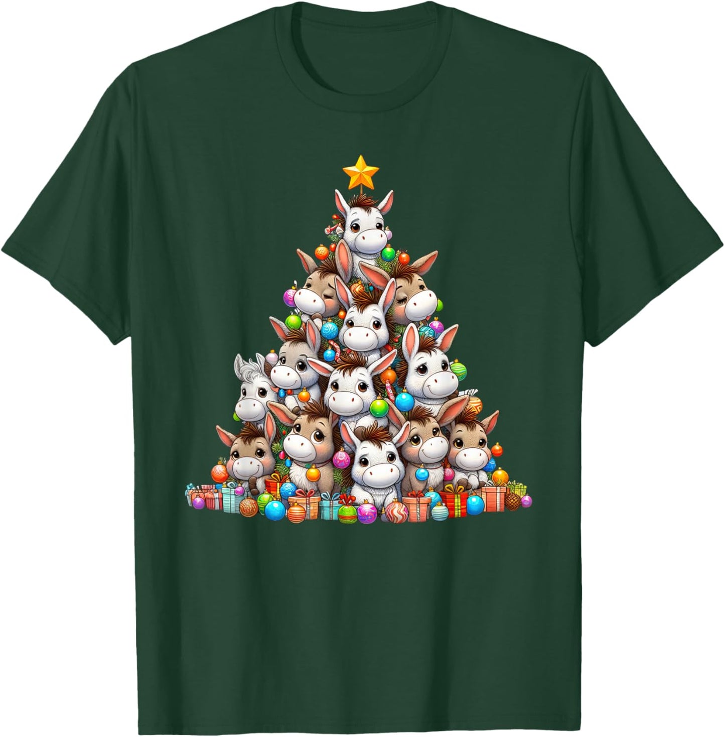 Cute Donkey Christmas Tree Kids Funny T-Shirt - T-Shirt | Forest