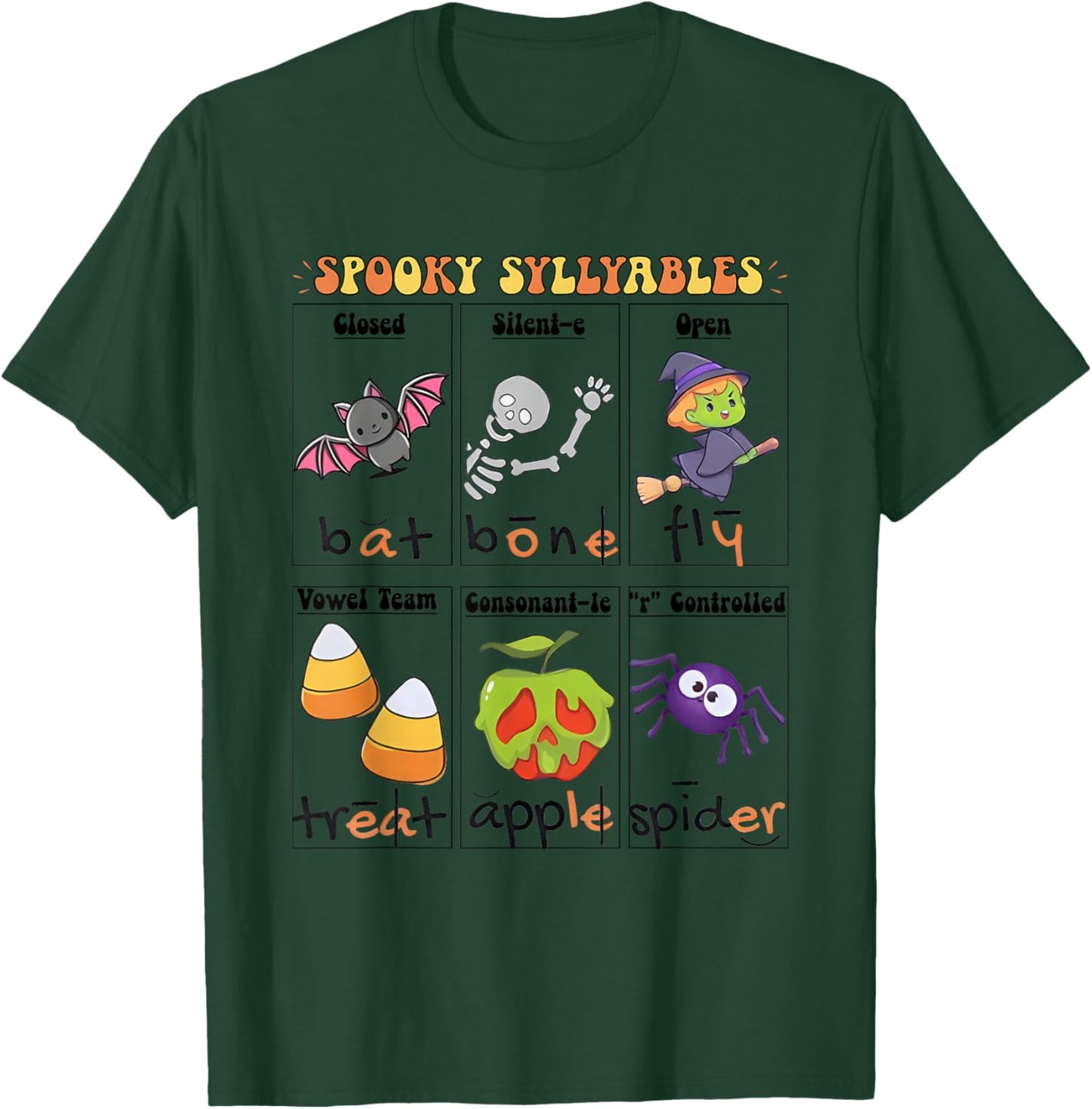 Halloween Reading Spooky Syllables Teacher T-Shirt - T-Shirt | Forest