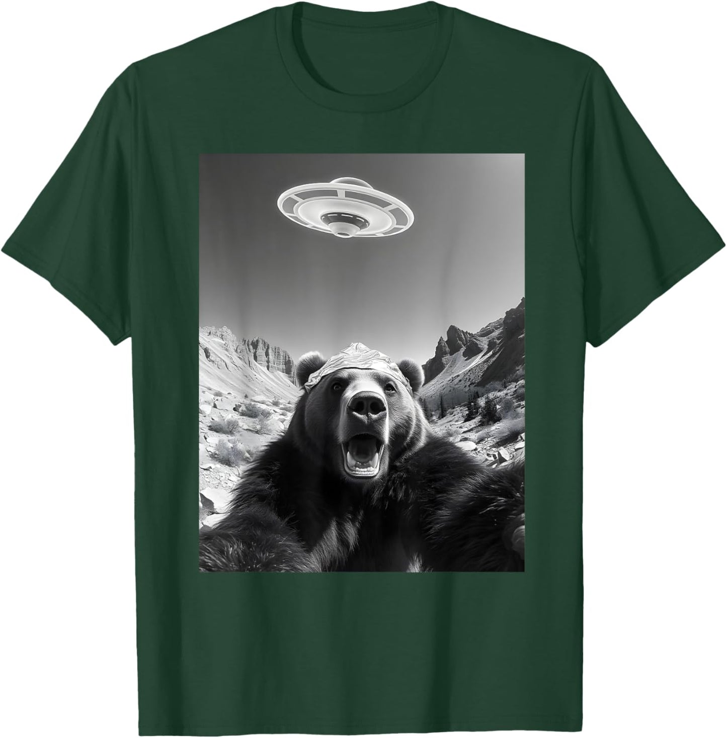 Bear Selfie With UFO Hilarious Alien Encounter Meme T-Shirt - T-Shirt | Forest