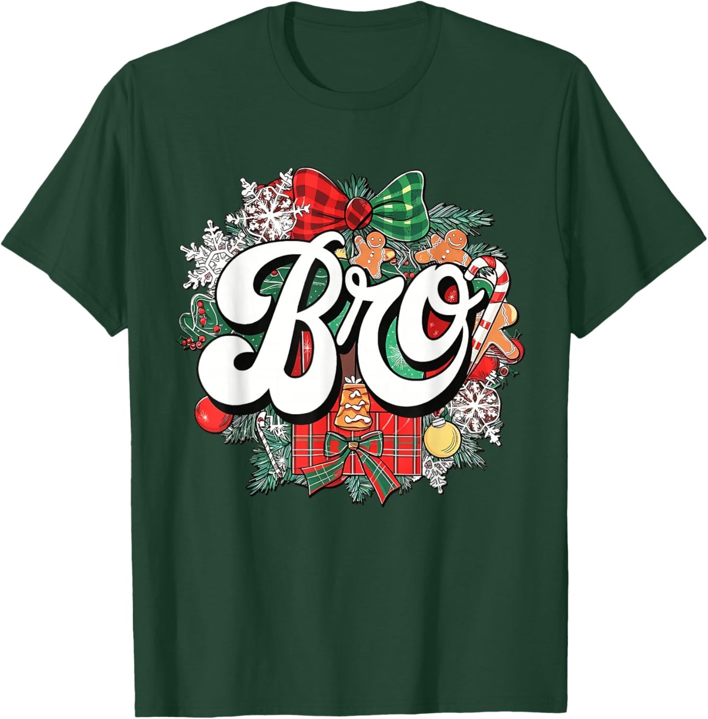 Bro Christmas Coquette Bow Mistletoe Family Matching Xmas T-Shirt - T-Shirt | Forest