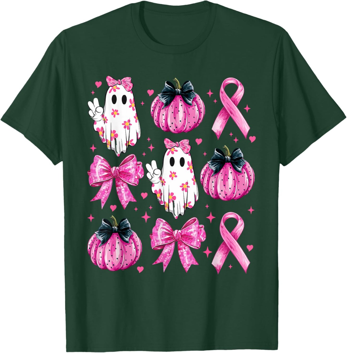 Retro Groovy Breast Cancer Ghost Coquette Halloween Pink T-Shirt - T-Shirt | Forest