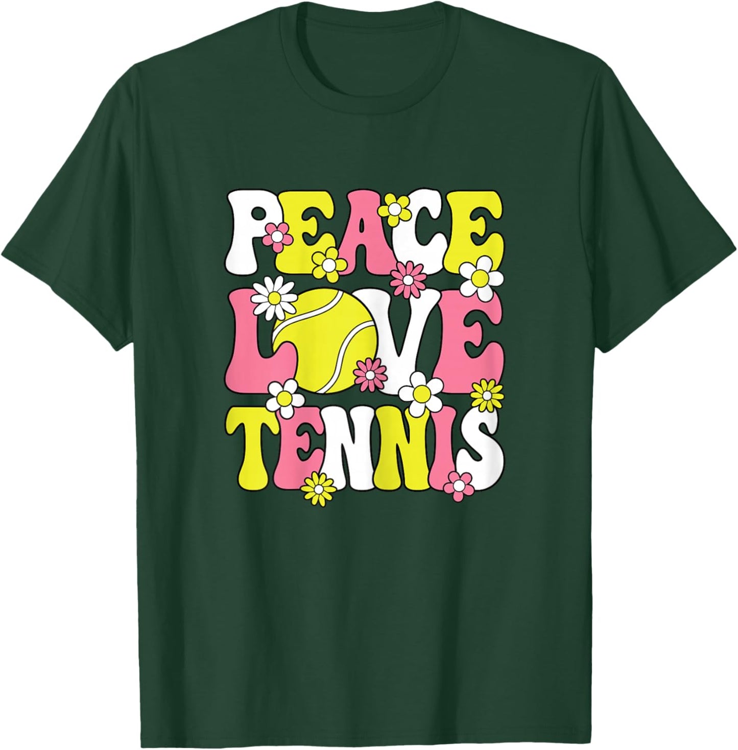 Peace Love Tennis Cute Tennis Lover Women Girls Kids T-Shirt - T-Shirt | Forest