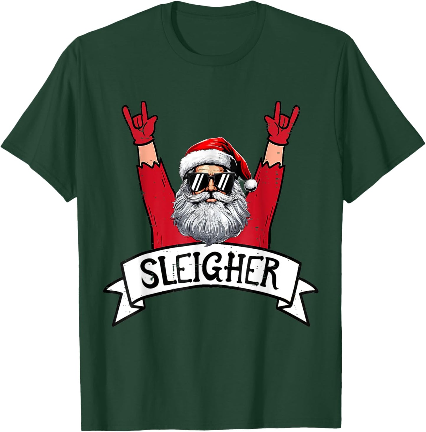 Christmas Sleigher Santa Rock Xmas Rocker Men Women Kids Boy T-Shirt - T-Shirt | Forest
