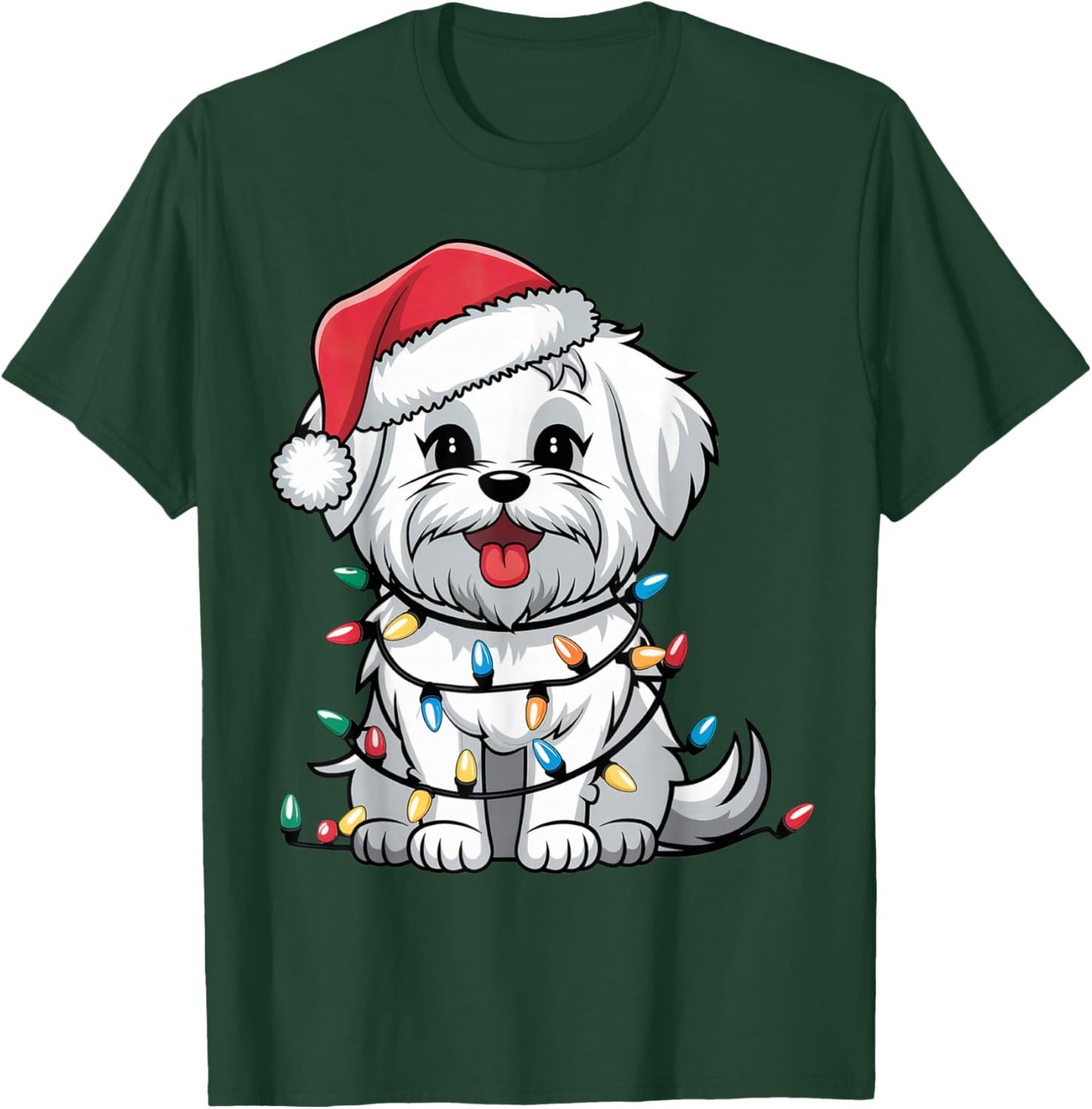 Maltese Christmas Lights Xmas Dogs Gifts Women Kids T-Shirt - T-Shirt | Forest