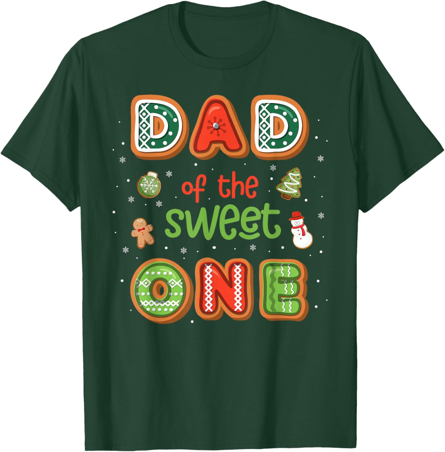Dad Of The Sweet One Christmas Gingerbread 1st Birthday T-Shirt - T-Shirt | Forest