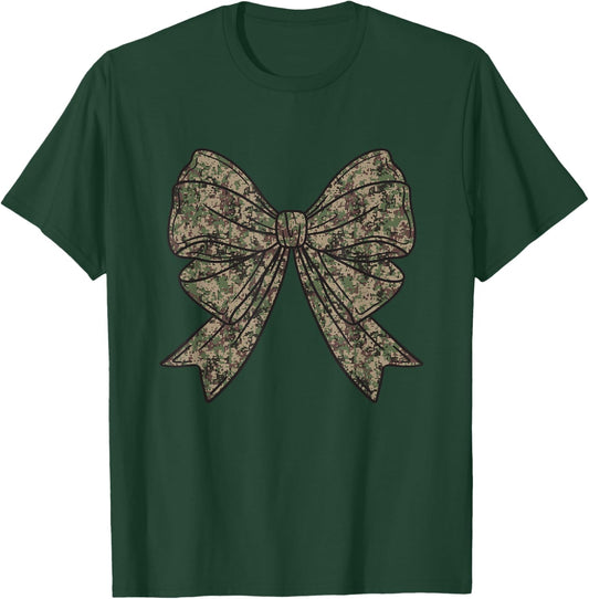 Camo Coquette Bow Camouflage Women Girls T-Shirt - T-Shirt | Forest