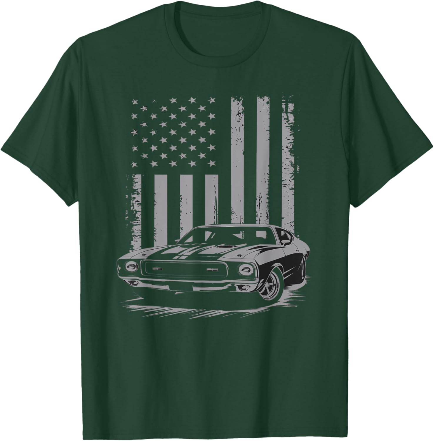 Vintage American USA Flag Muscle Car Enthusiast Fan Men Guy T-Shirt - T-Shirt | Forest