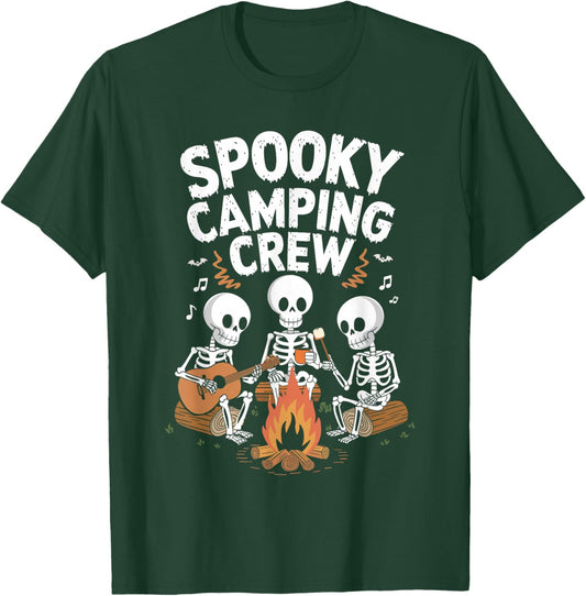 Funny Spooky Camping Crew Halloween Skeleton Camper Campfire T-Shirt - T-Shirt | Forest