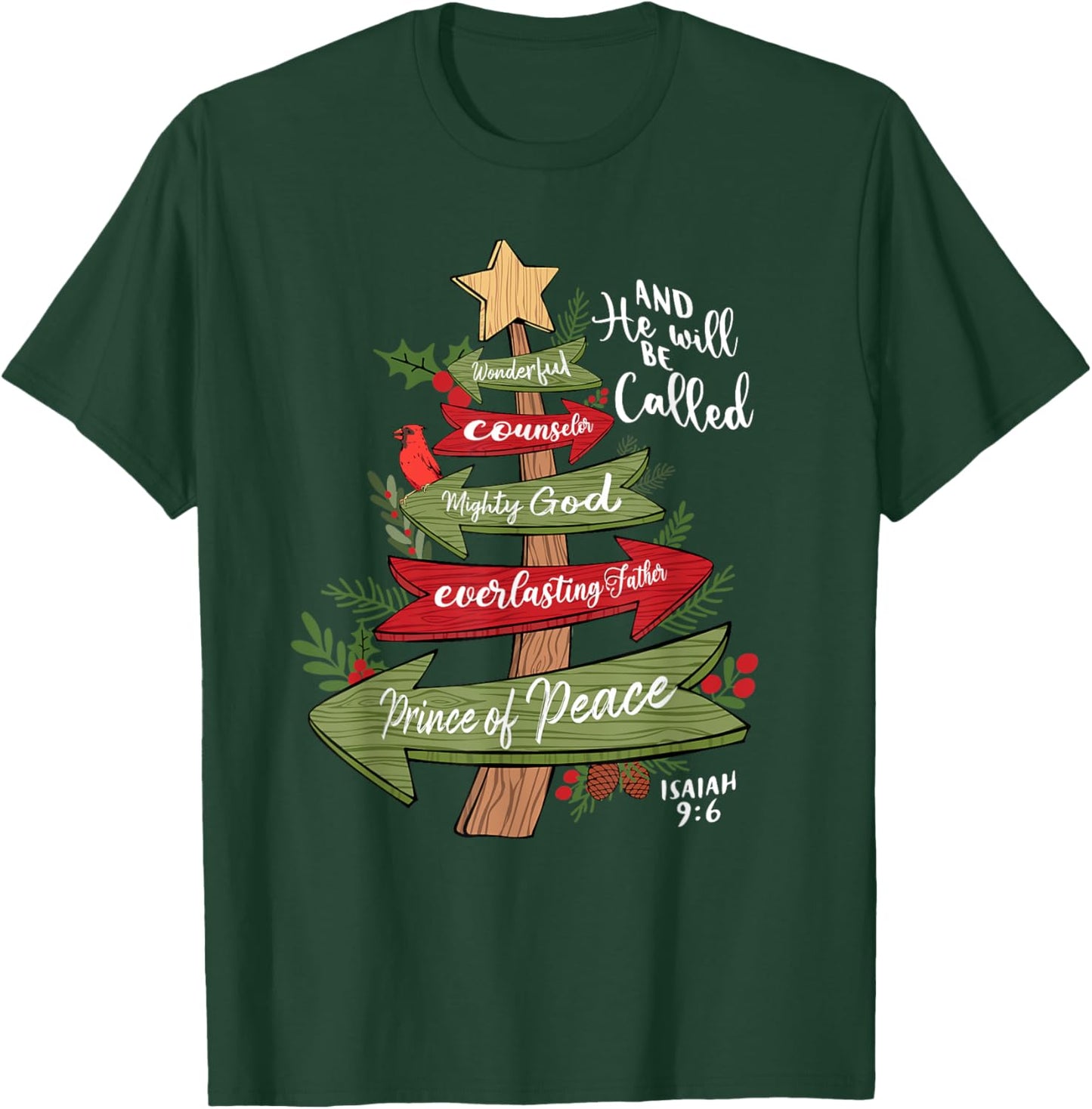 And He Will Be Called Christian Christmas Tree Jesus Bow T-Shirt - T-Shirt | Forest