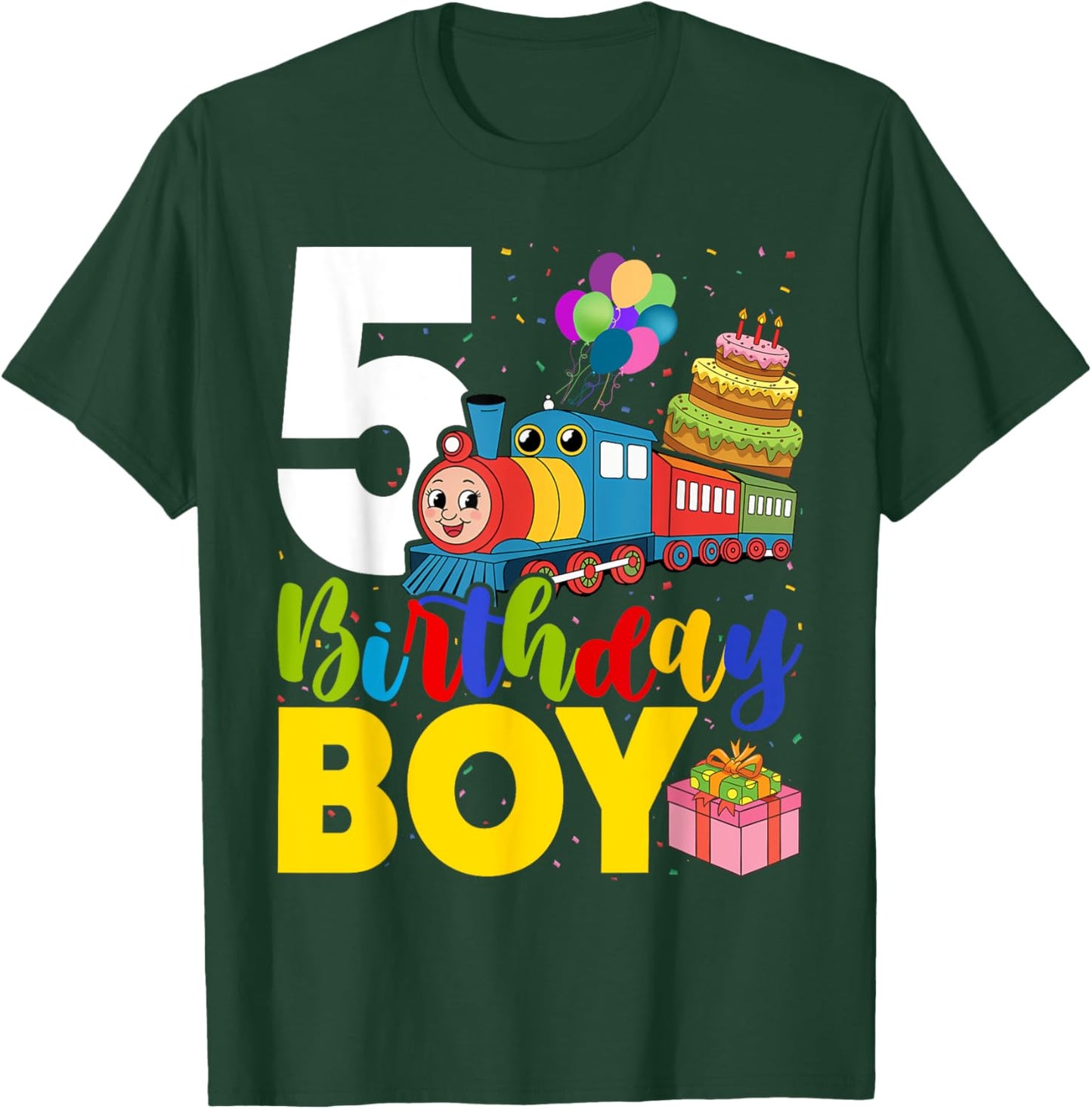 Kids 5th Birthday Train Boys 5 Years Old I'm Five T-Shirt - T-Shirt | Forest