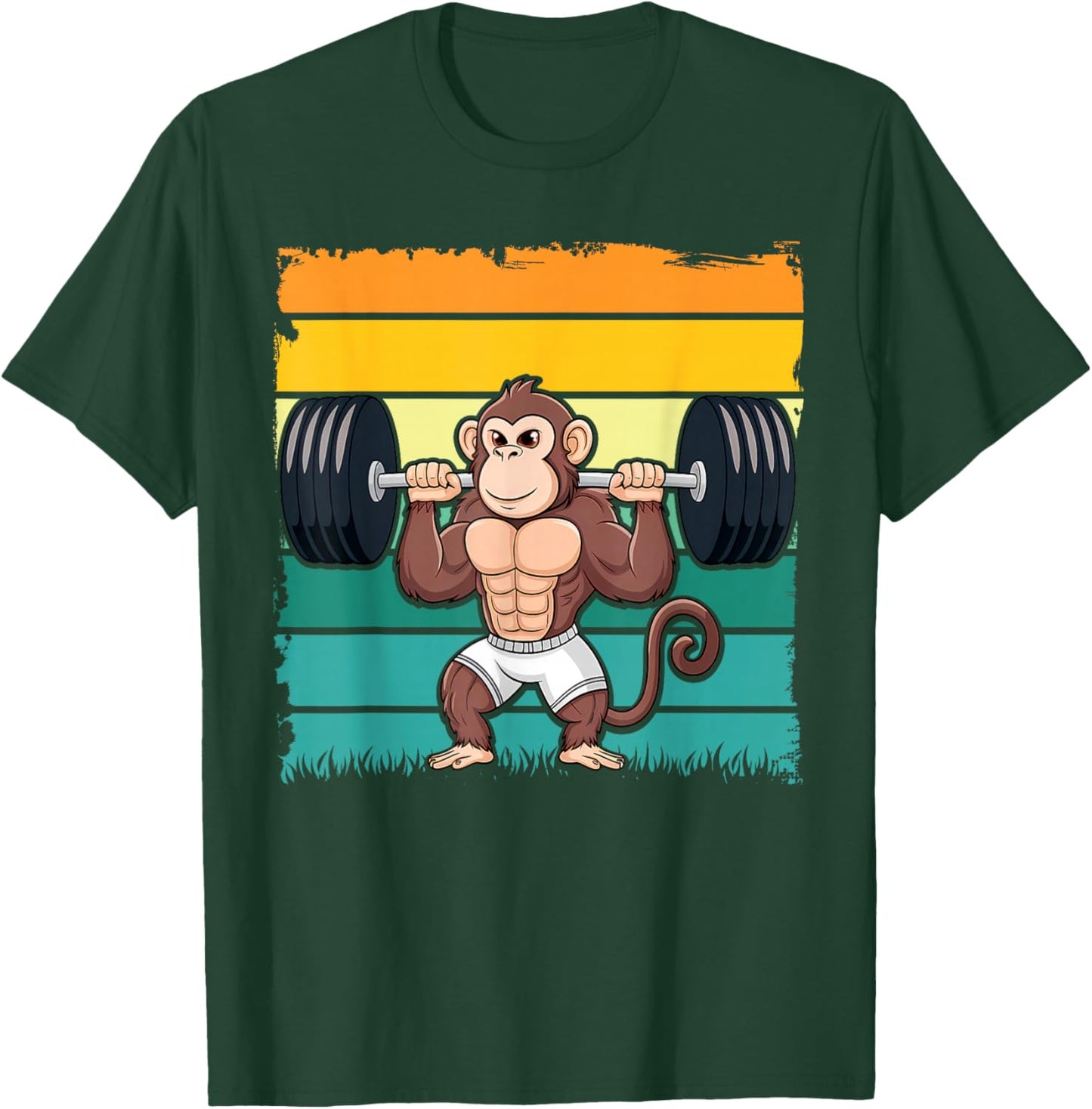 Cute Muscular Monkey Weightlifting Funny Workout T-Shirt - T-Shirt | Forest