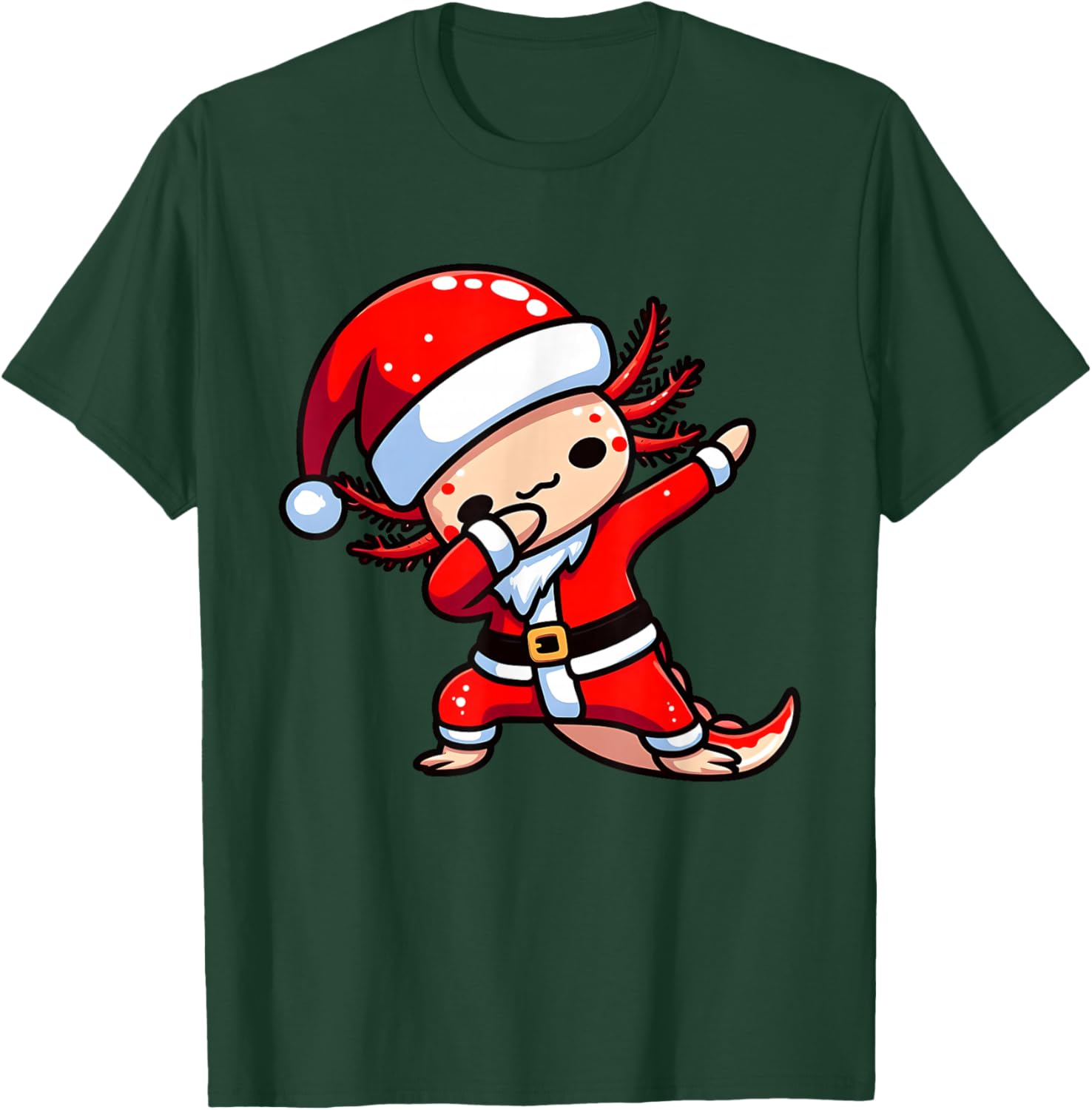 Dabbing Axolotl Santa Claus Hat Kids Boys Christmas Pajama T-Shirt - T-Shirt | Forest