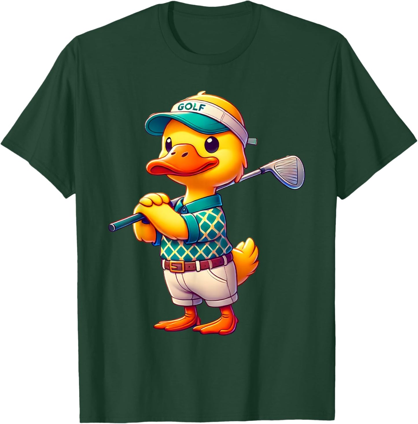 Cute Duck Playing Golf Golfer Golfing Men Women Kids T-Shirt - T-Shirt | Forest