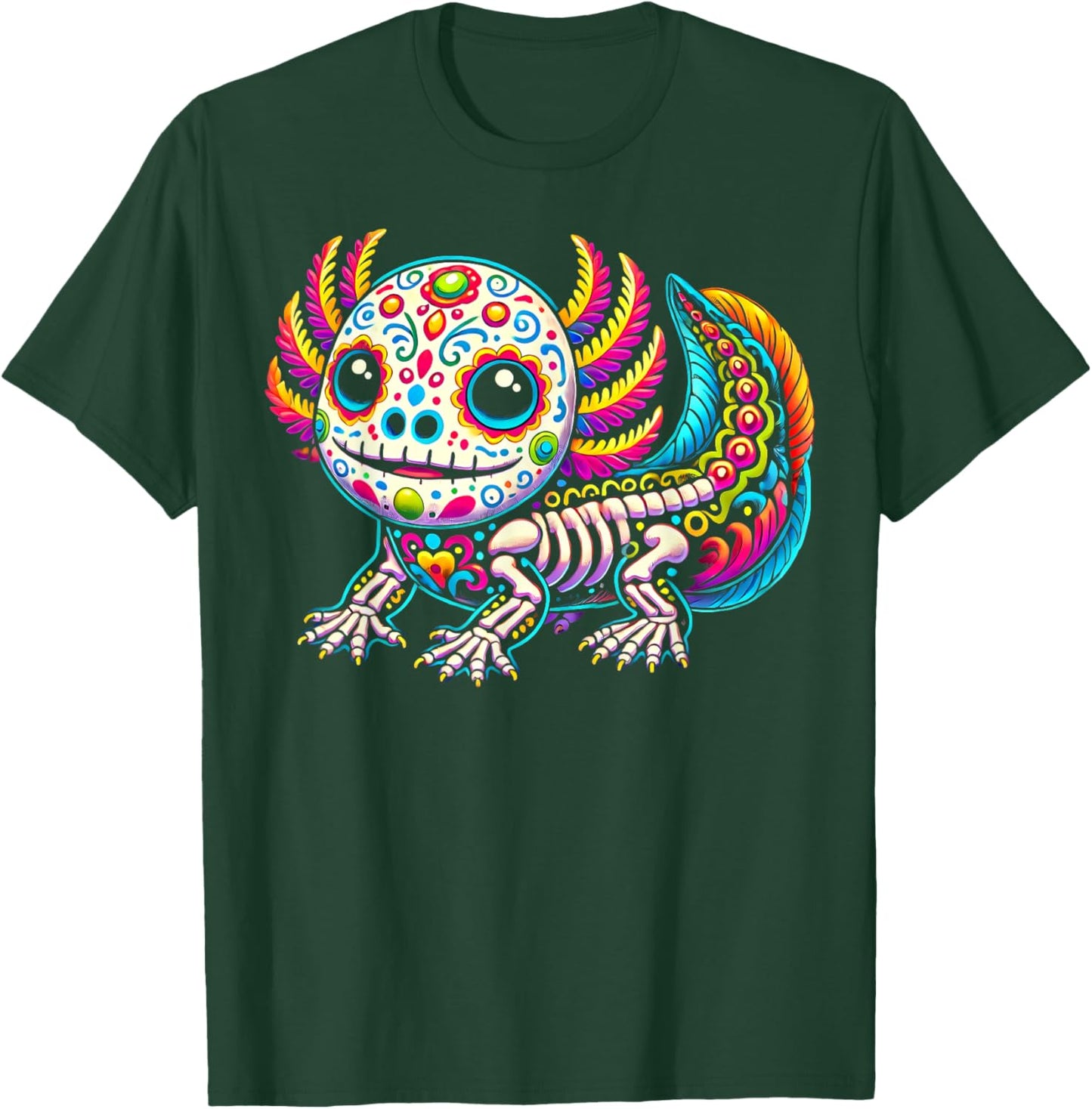 Colorful Axolotl Día de Muertos Sugar Skull Day of the Dead T-Shirt - T-Shirt | Forest