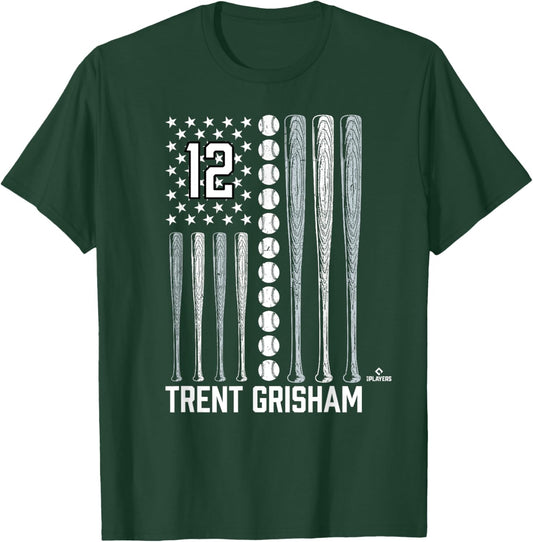 Baseball American Flag Trent Grisham New York Baseball MLBPA T-Shirt - T-Shirt | Forest
