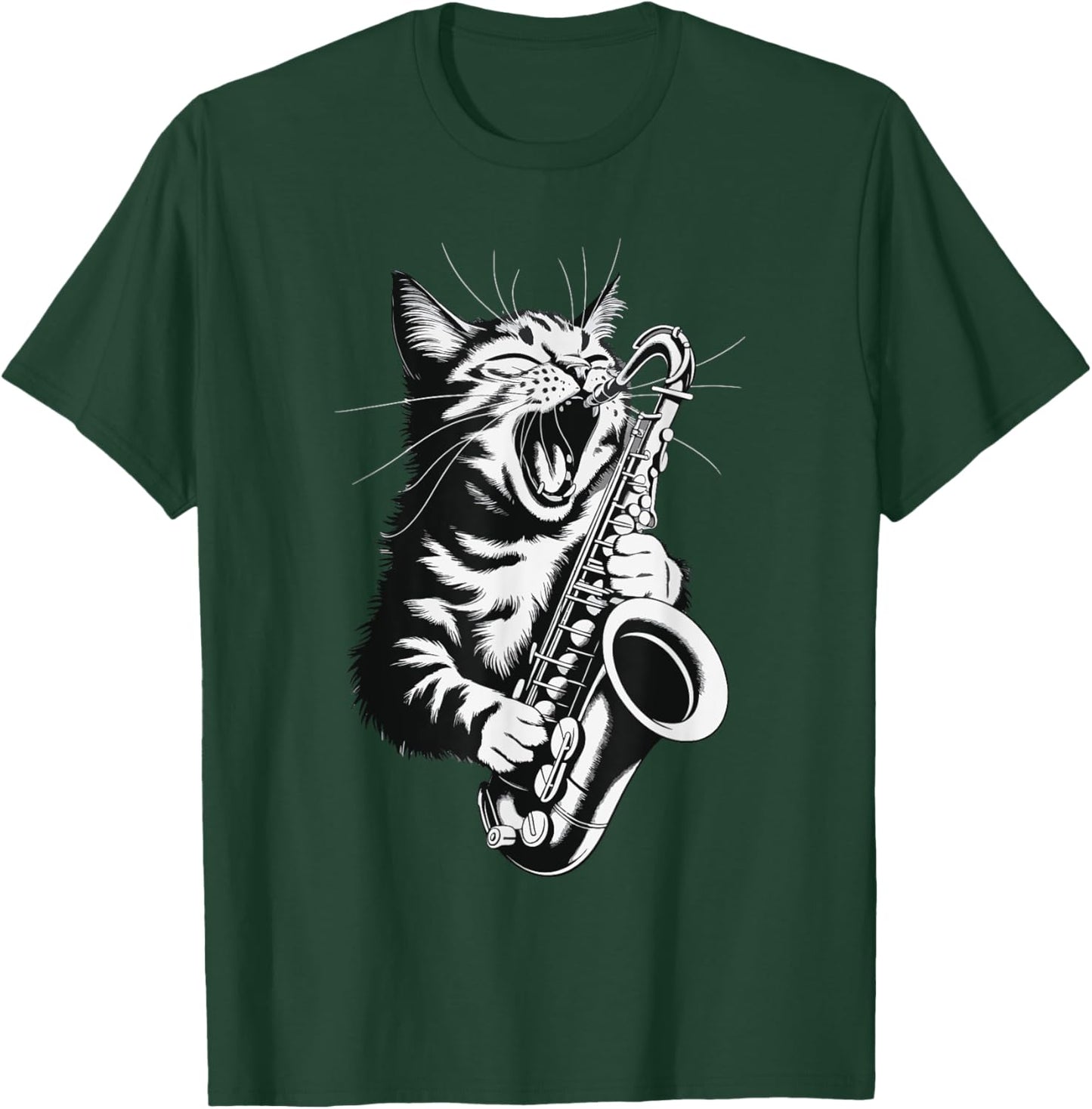 Cat Playing Saxophone Men Women Girls Kids T-Shirt - T-Shirt | Forest