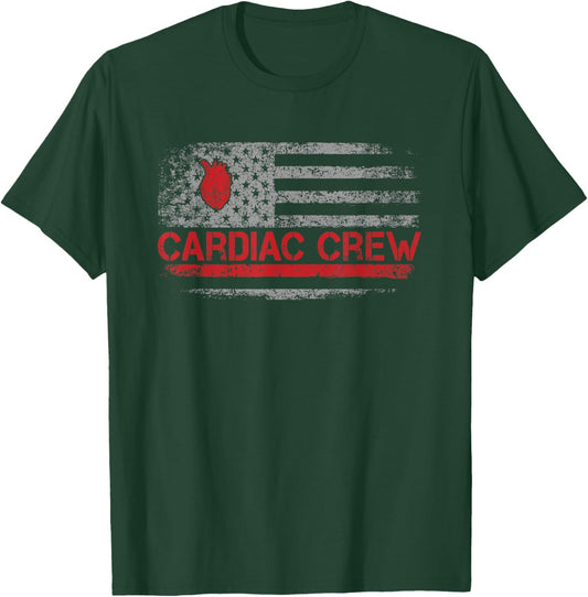 US American Flag Cardiac Crew Cardiology Nurse Cardiologist T-Shirt - T-Shirt | Forest