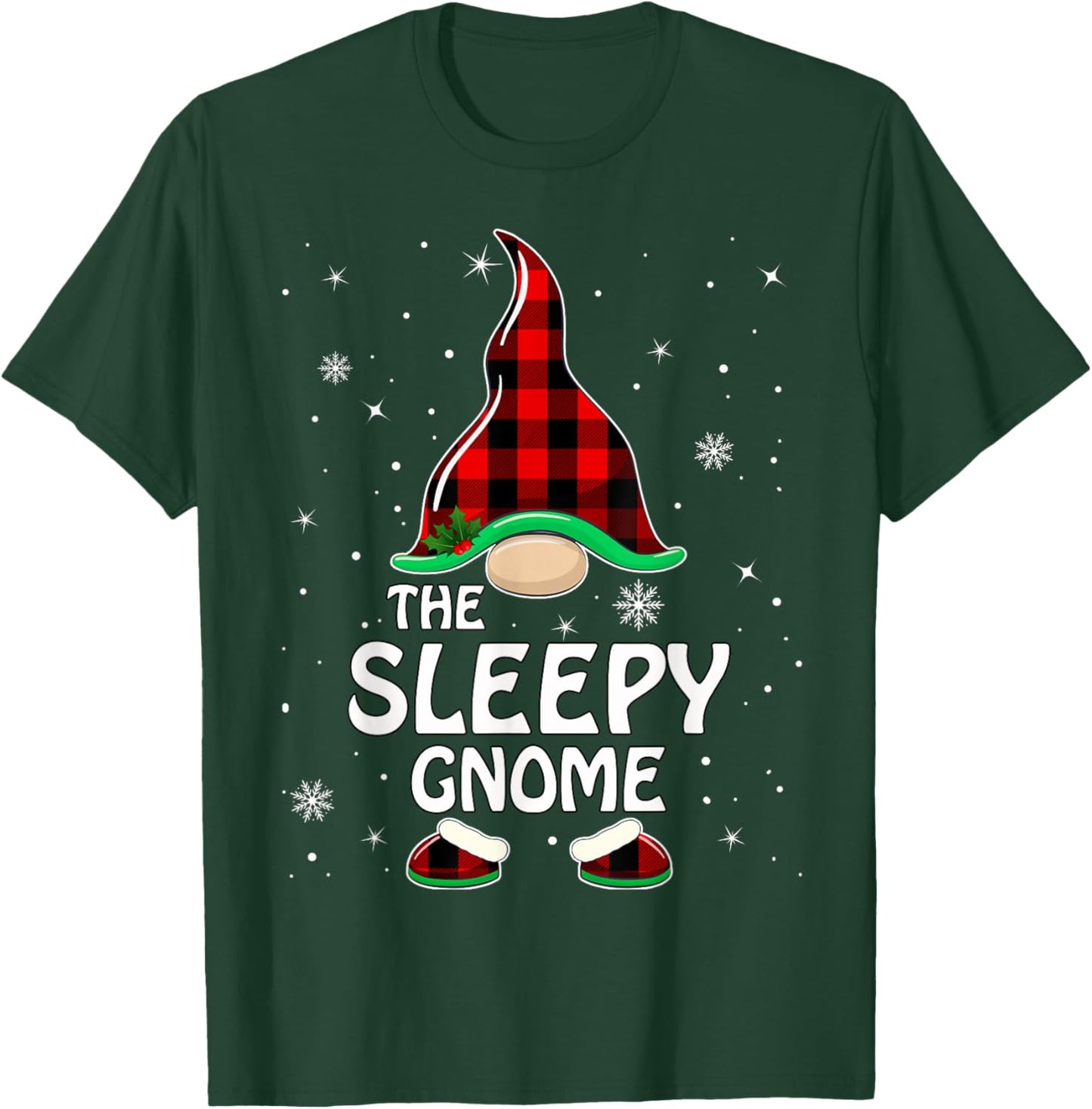 Sleepy Gnome Buffalo Plaid Matching Family Christmas Pajama T-Shirt - T-Shirt | Forest