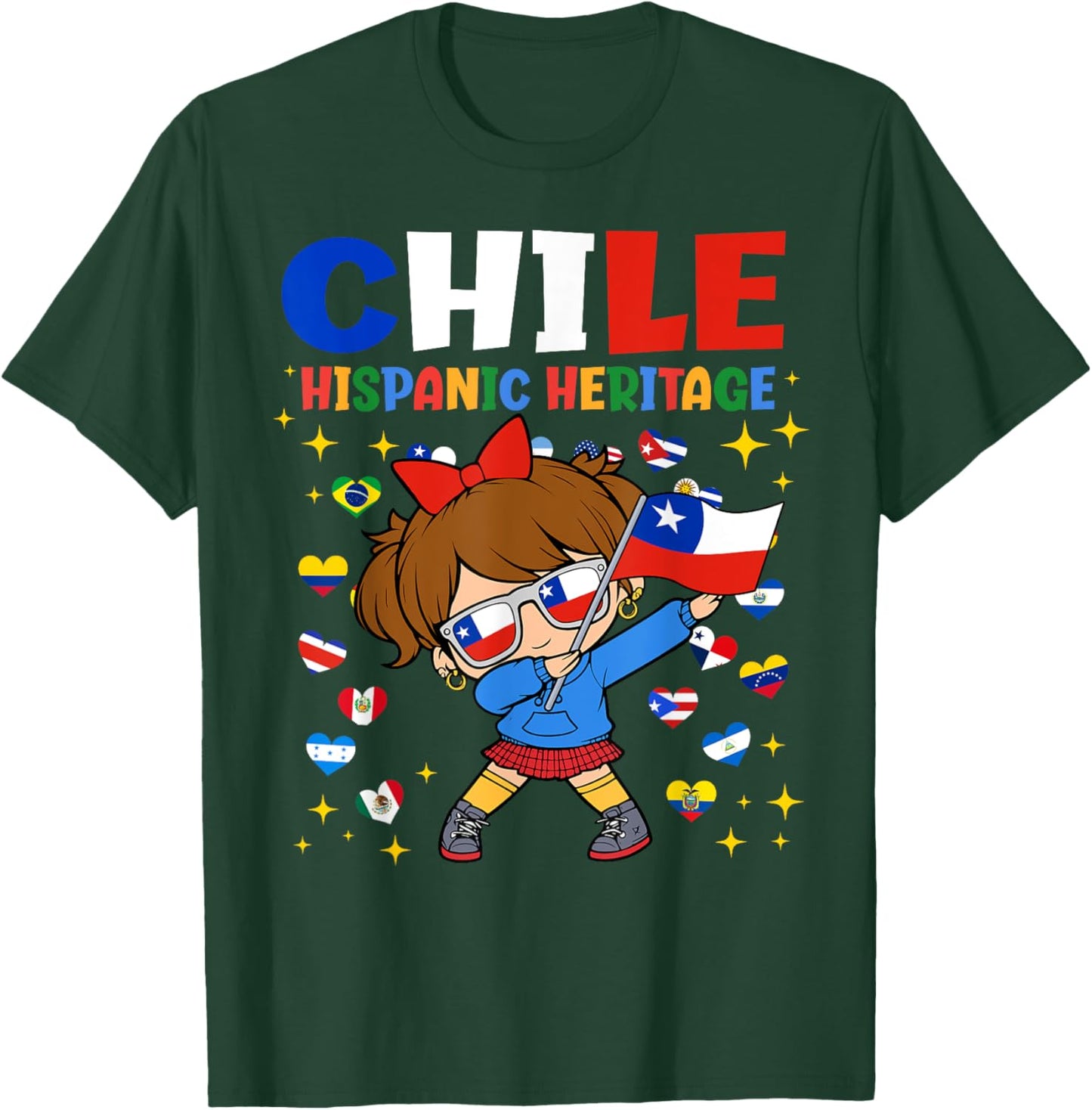 Hispanic Heritage Month Chile Flag Chilean Girl Kids T-Shirt - T-Shirt | Forest