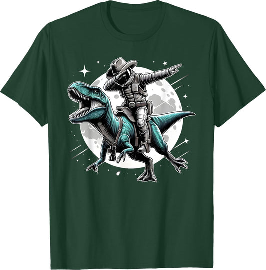 Dabbing Astronaut Cowboy T-Rex Dinosaur Space Halloween T-Shirt - T-Shirt | Forest