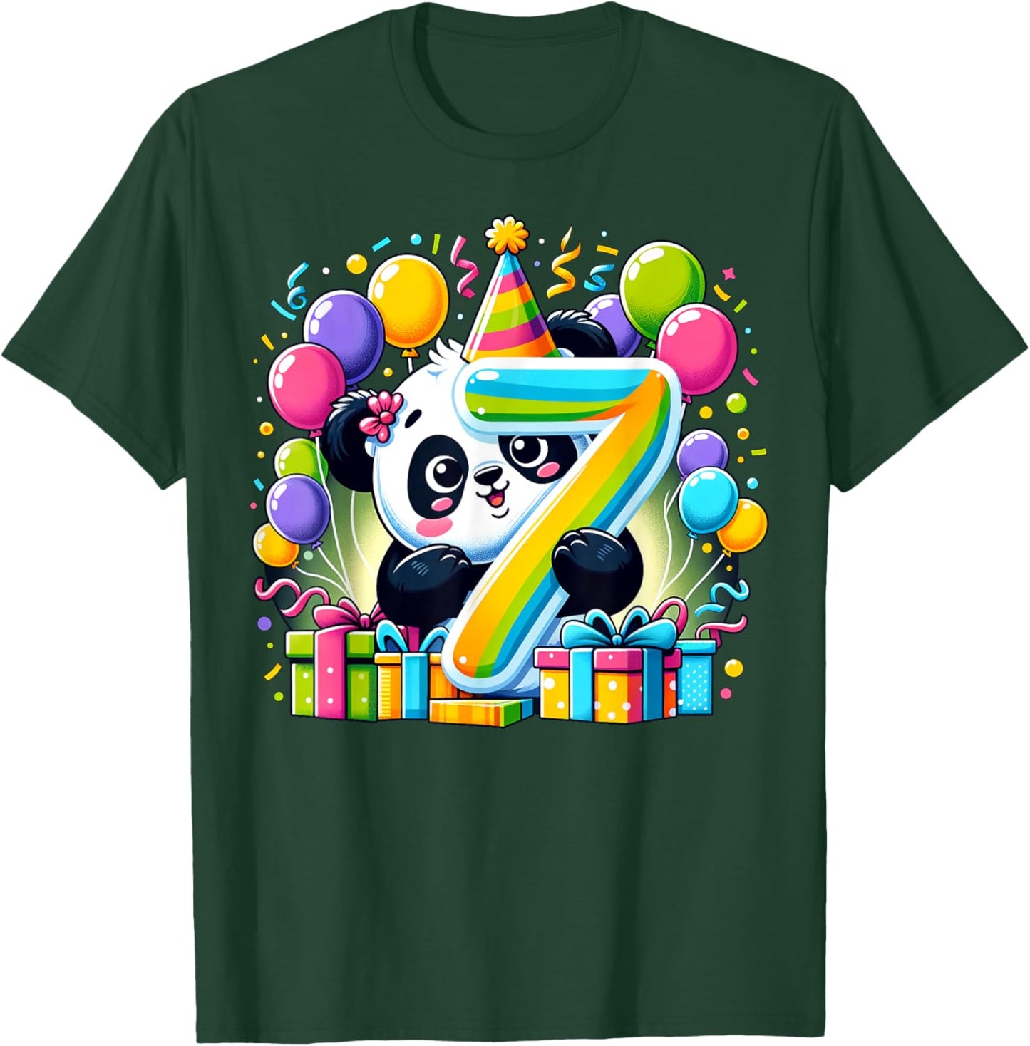 Kids Panda Theme seventh Bday Party 7th Panda Birthday T-Shirt - T-Shirt | Forest