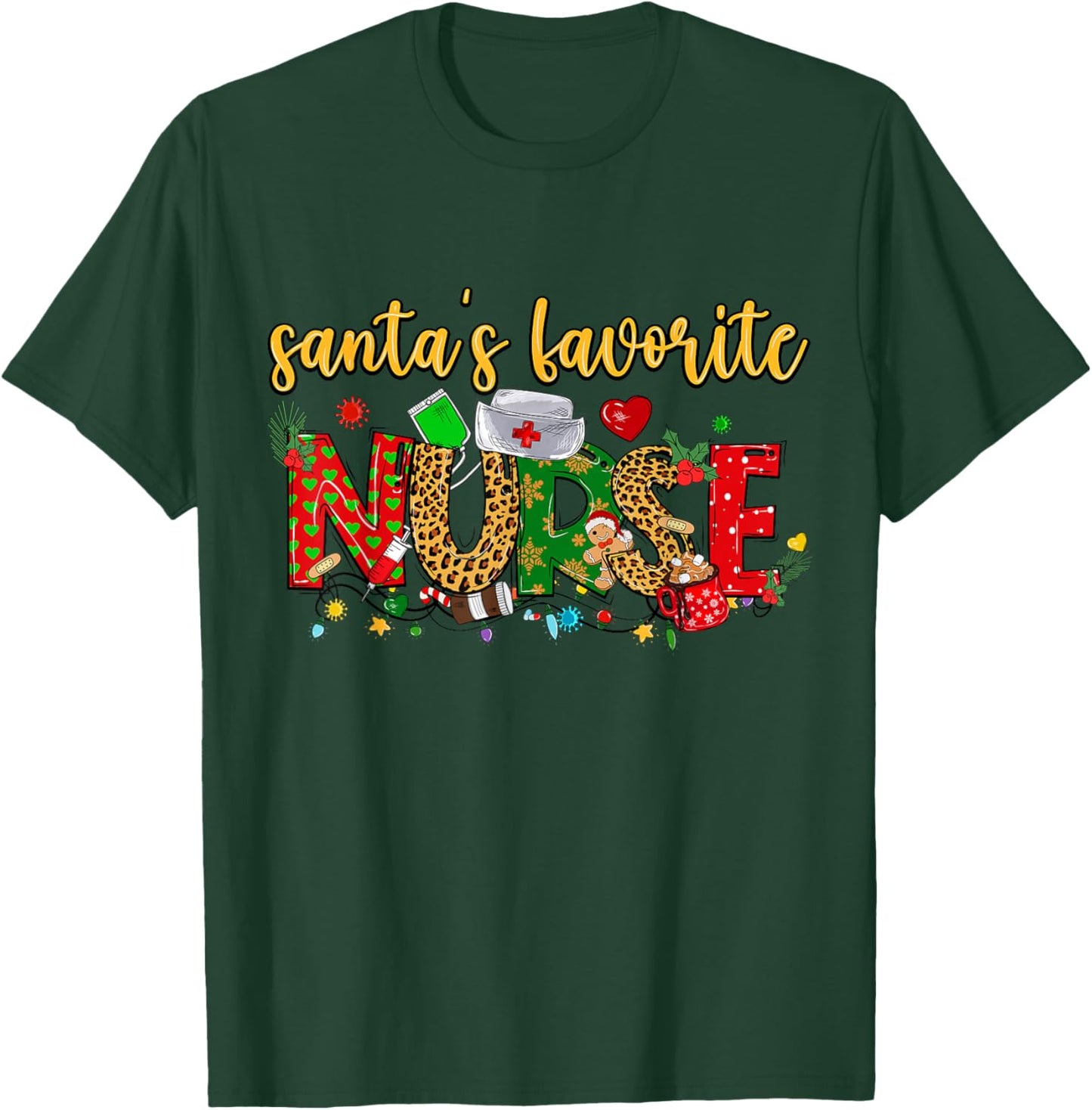 Nurse Life - Merry Christmas, xmas, Santa's Favorite Nurse T-Shirt - T-Shirt | Forest